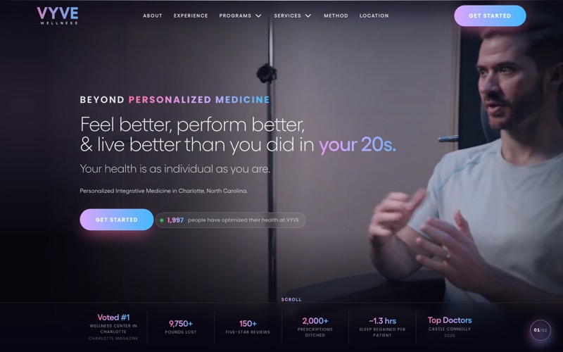VYVE Wellness homepage: “Feel better, perform better, & live better than you did in your 20s.”